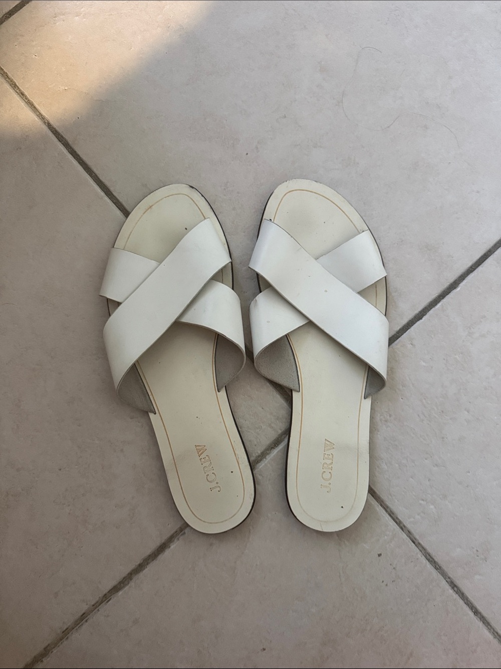 J. Crew White Cross-Strap Slide Sandals